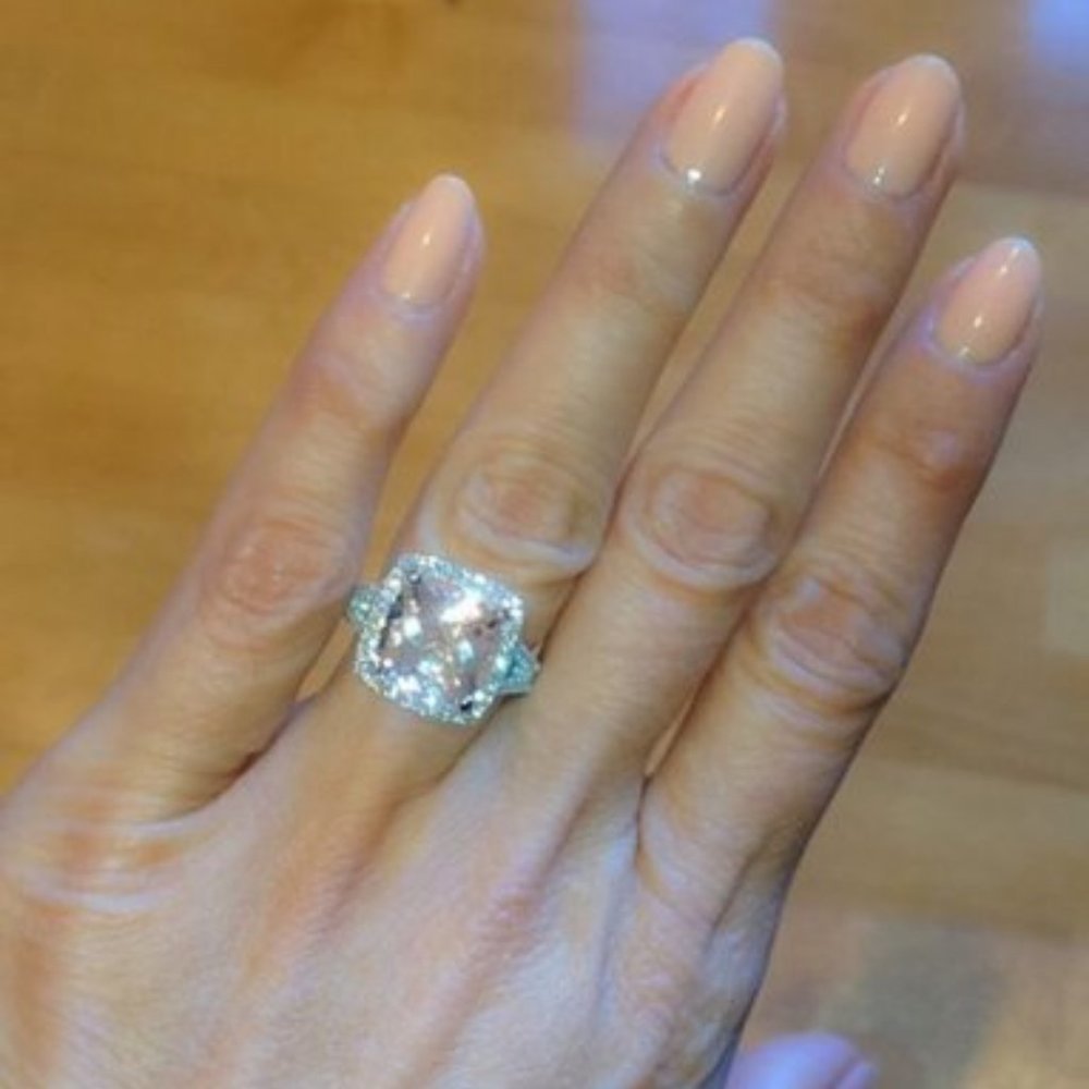 NEW 5 ct Pink Topaz Diamond Halo Engagement Ring - Picture 4 of 5